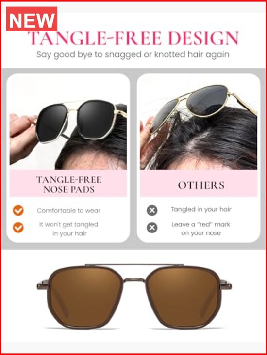Polarized Square Aviator Sunglasses UV400 Protection Tangle Free Driving main image 6